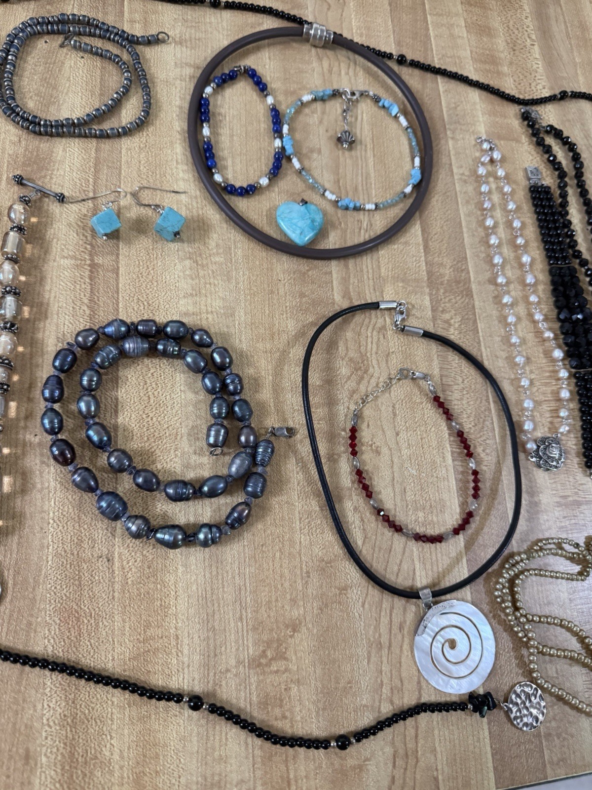 Sterling Silver Vintage Modern Mix Bead Plastic Stone Necklaces Bracelet Lot
