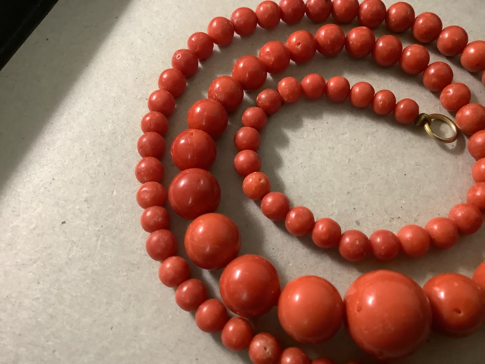 Antique genuine red coral graduated bead necklace 21 in 43.84g