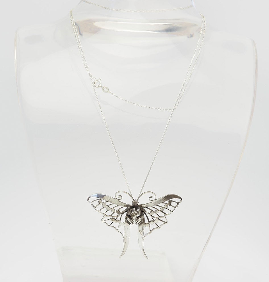 Unusual vintage frog riding a moth sterling silver pendant necklace