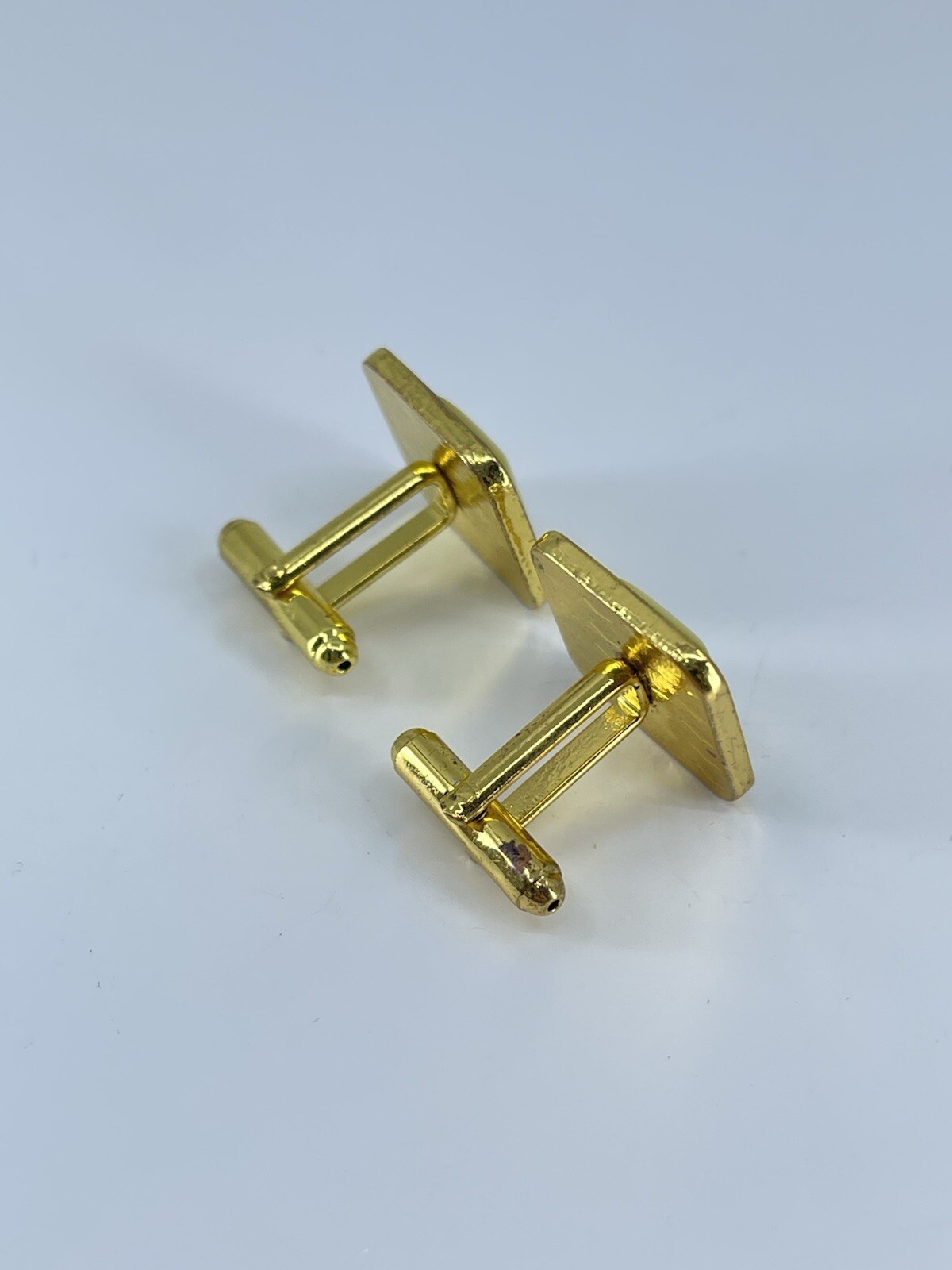 gold tone square yellow glass cufflinks white rhinestones accents bullet backs