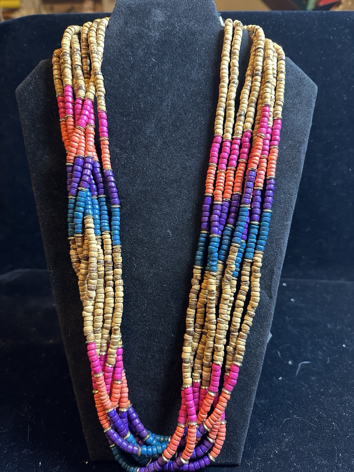 New vintage Mulitistrand Necklace Multicolor Strand Hook Clasp N.A. Style