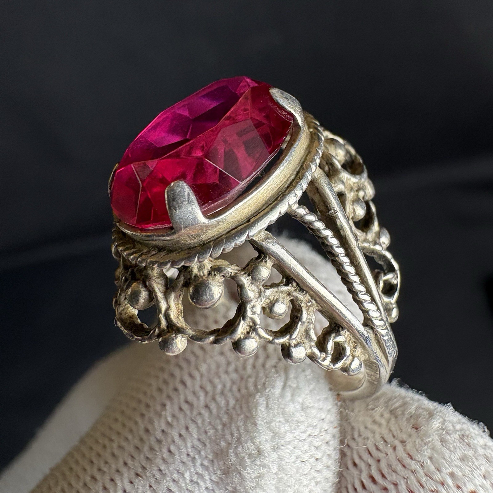 Vintage Ring Silver 875 Soviet Era Ruby size 6.5