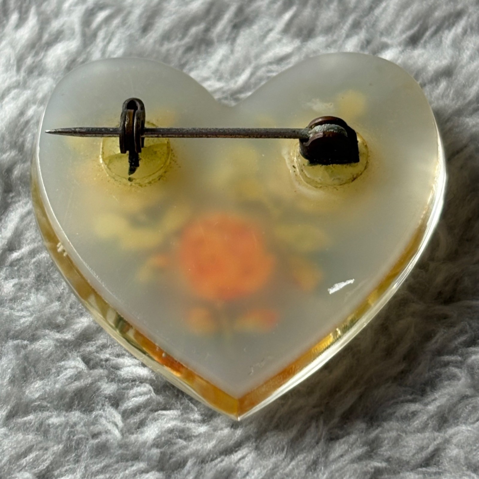 Vintage Unbranded Lucite Pin Brooch Floral Roses Yellow Orange