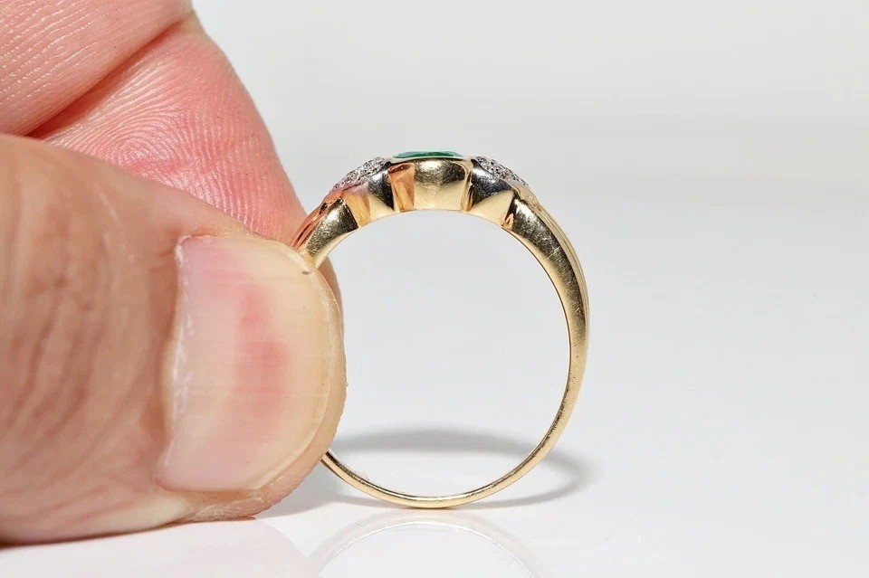 Art Deco Style 2Ct Lab Created Diamond & Emerald Engagement 14K Gold Finish Ring