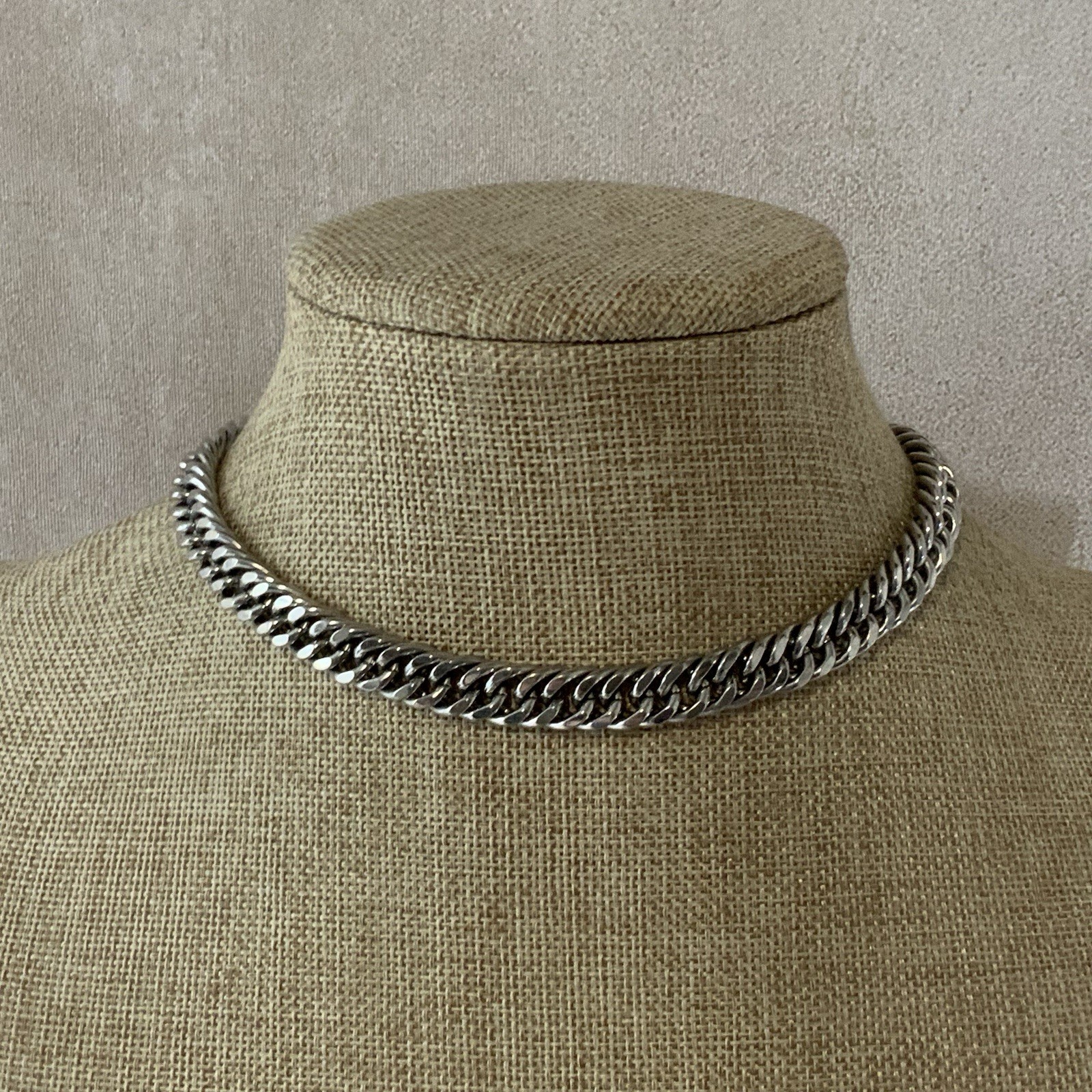 Sperry Silver Tone Chain Necklace Chunky Curb Chain Choker Grunge Industrial