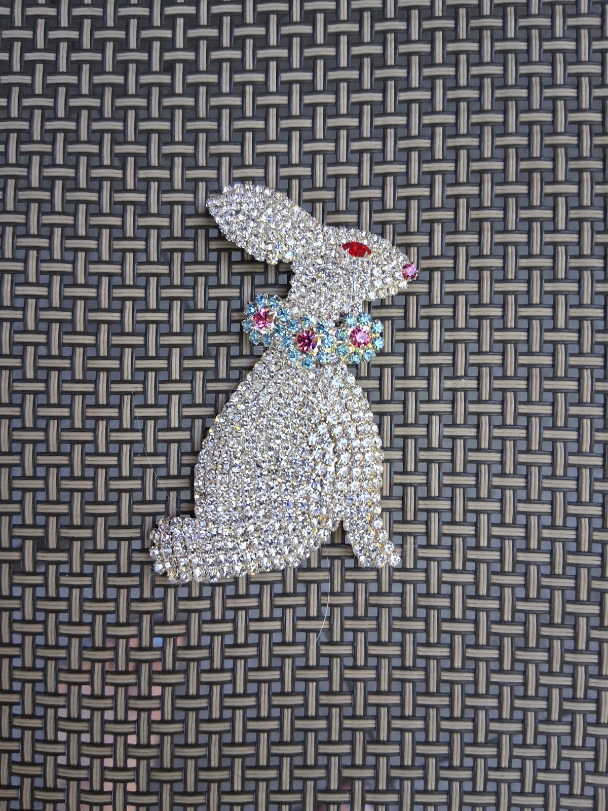 Beautiful Huge Rhinestone Bunny Brooch with Beaded Decorative Bag Vintage