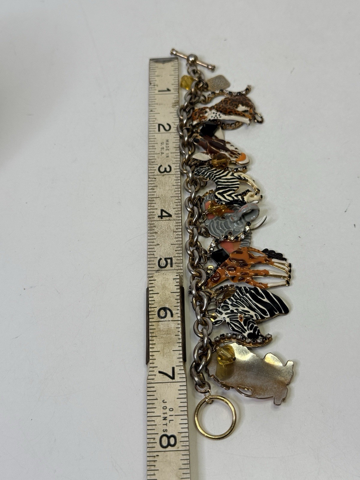 Lunch at the Ritz Signed Charm Bracelet Enamel Zoo Animals Toggle & Loop READ