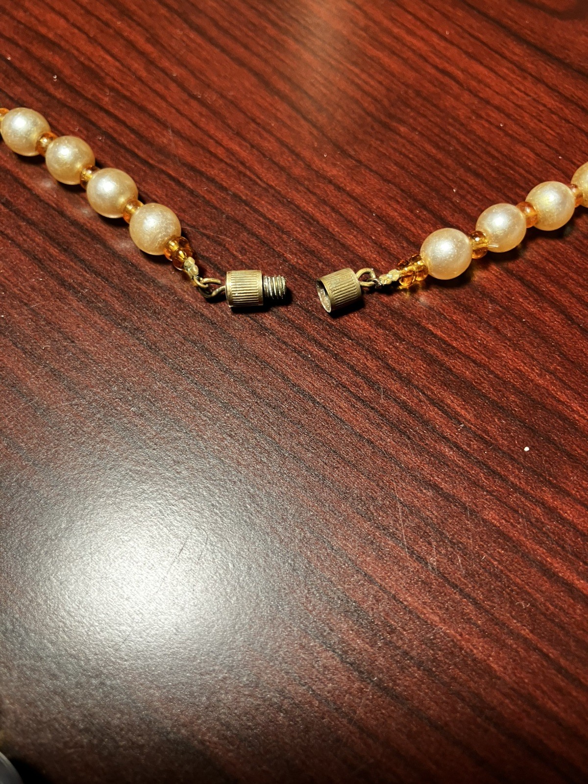 VINTAGE PEARL AND LAVENDER BEADS NECKLACE-21′ -EXCELLENT CONDITION