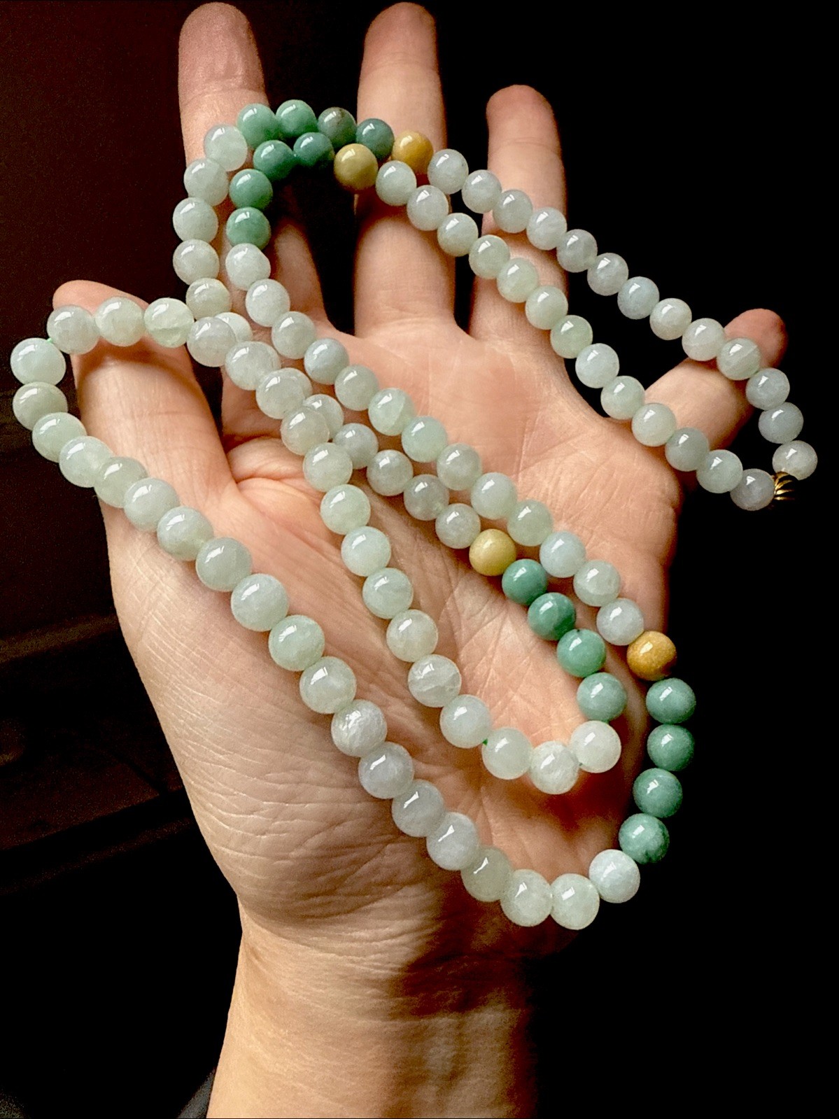 Grade A Untreated Burma Jadeite 純天然翡翠A貨老坑緬甸有種有色三彩長珠串項鍊 Certified