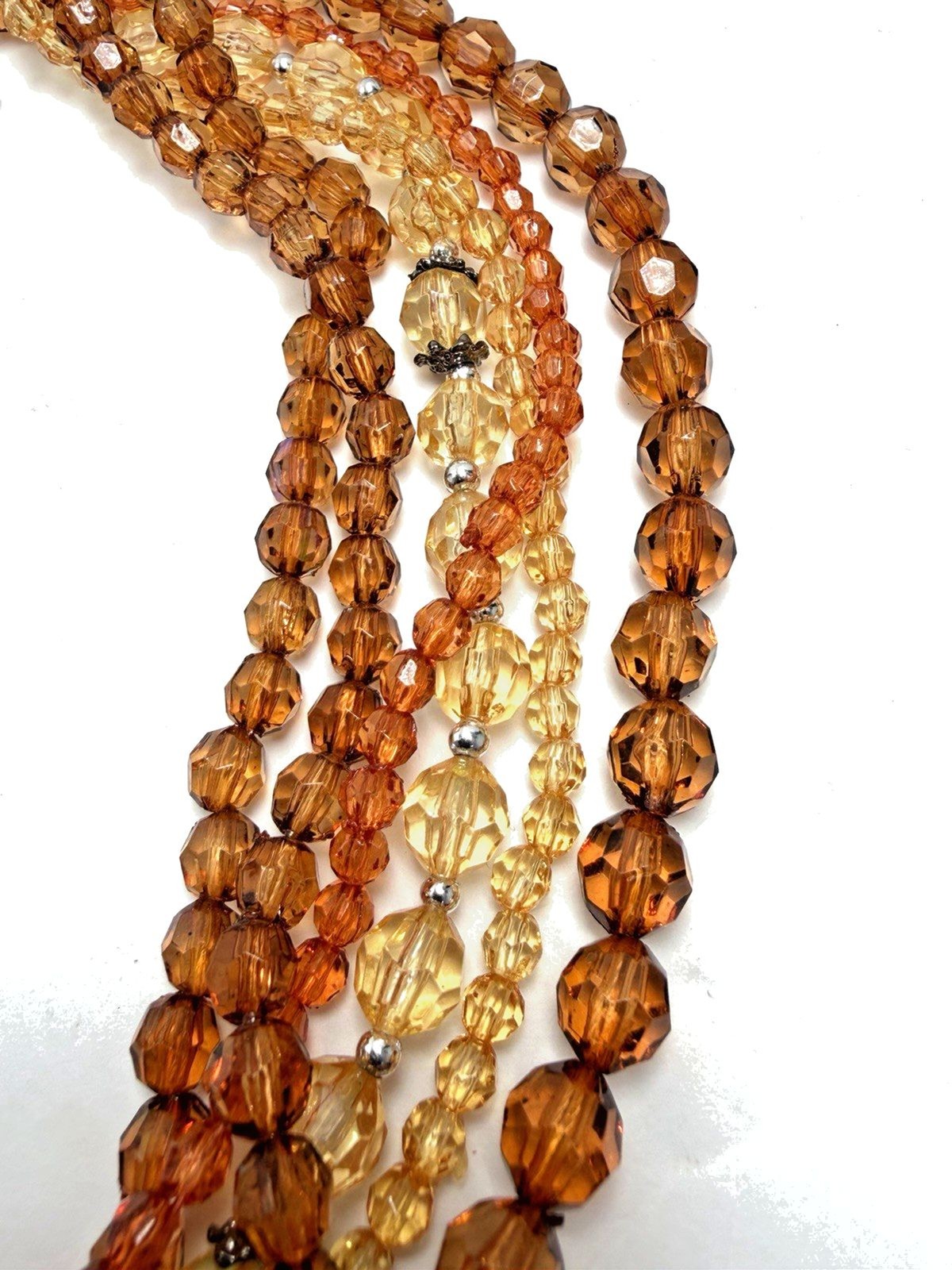 Vintage 1960s Amber Faceted Bead Multi Strand Statement Necklace Bib Boho Chunky