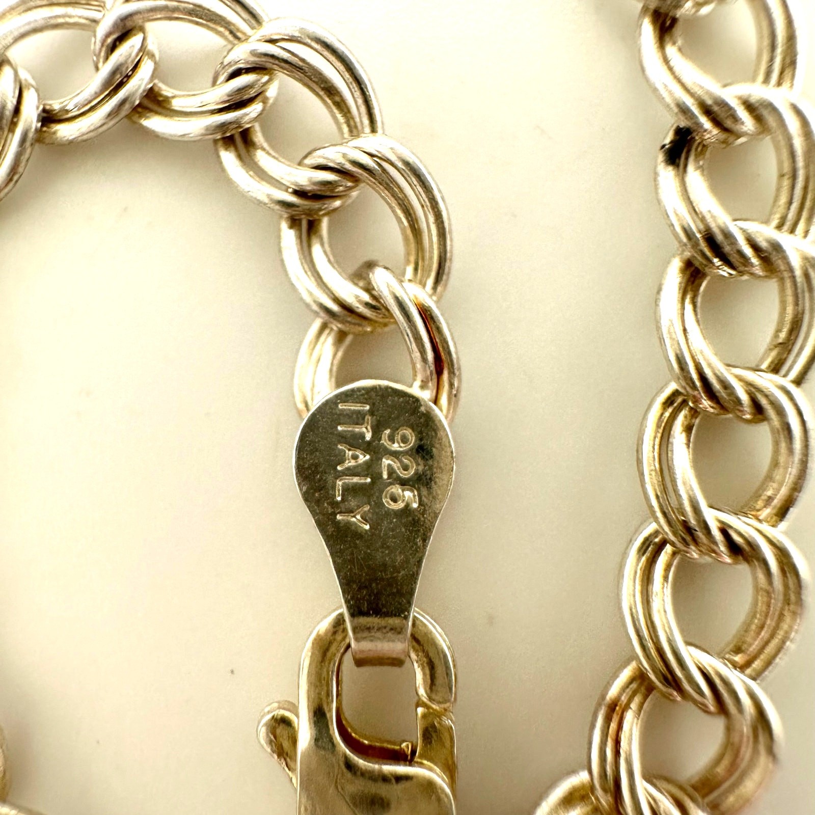 Italy 925 sterling silver double curb link chain starter charm bracelet 7.13″