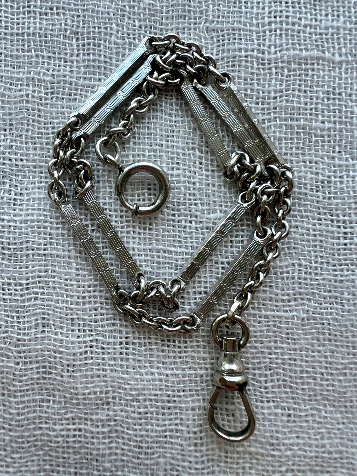 Vintage Mid Century 1/40 RGP White Gold Tone Watch Chain Bar Link Dog Clip 13.75