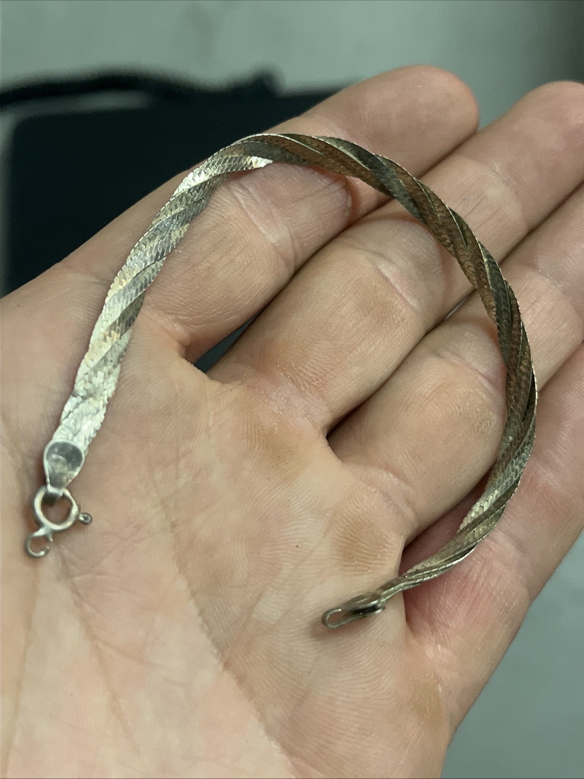 Vintage Italy 925 Sterling Silver Herringbone Bracelet 7 Inch 5 Grams