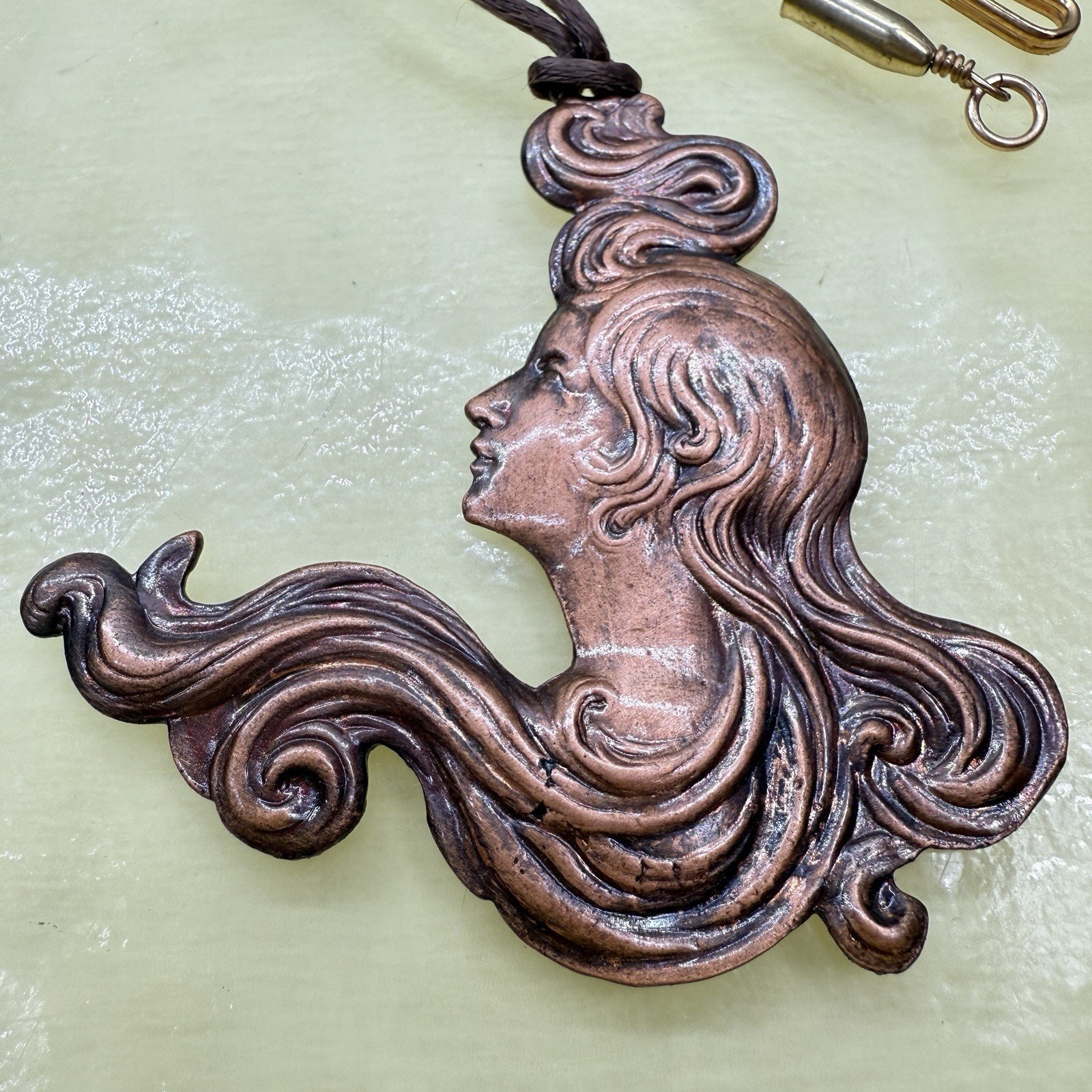 Vintage 1979 Talcon Int. Denver Art Nouveau Revival Copper Necklace Lady Profile