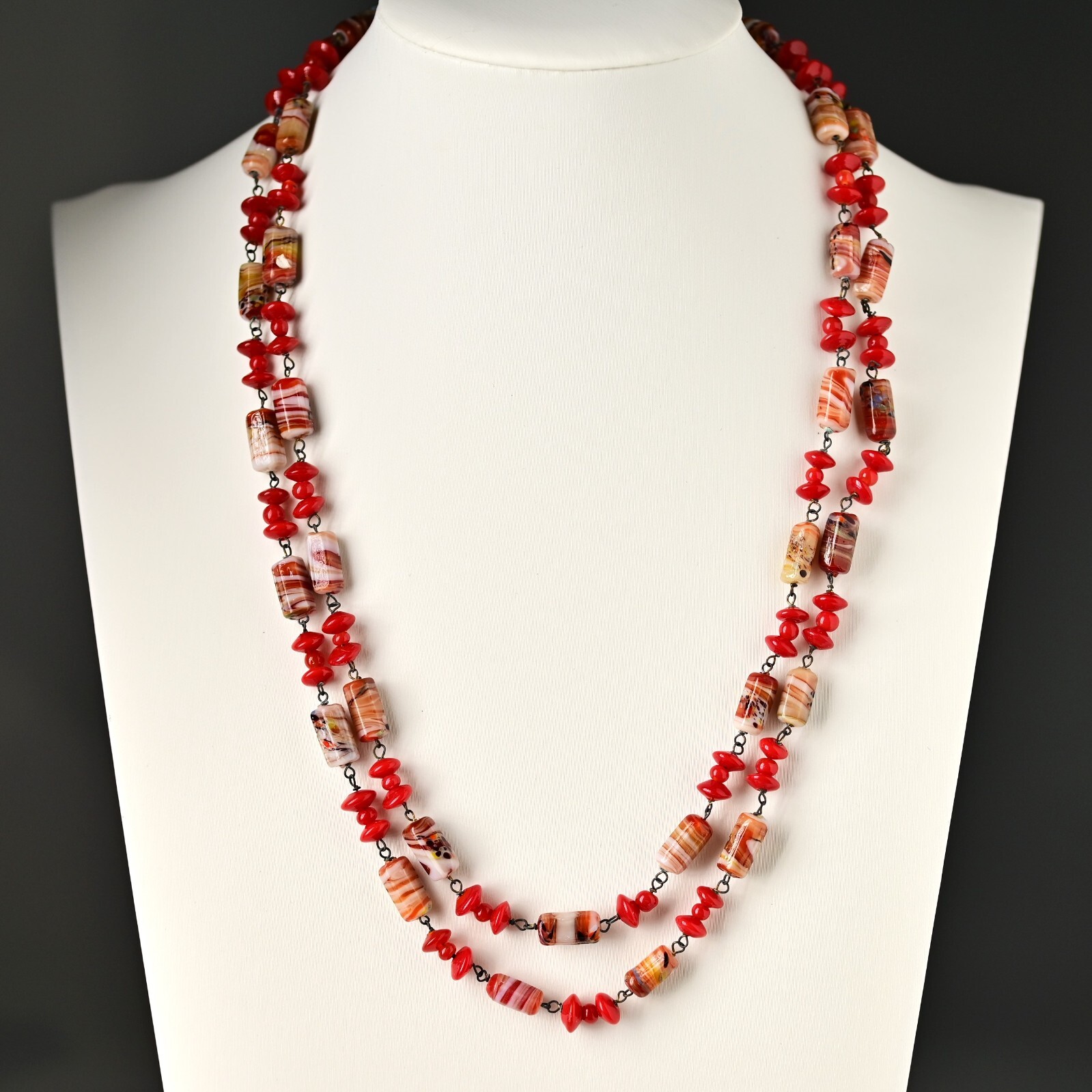 Vintage Original Italian Venetian Silver Murano Art Glass Beaded Estate Necklace