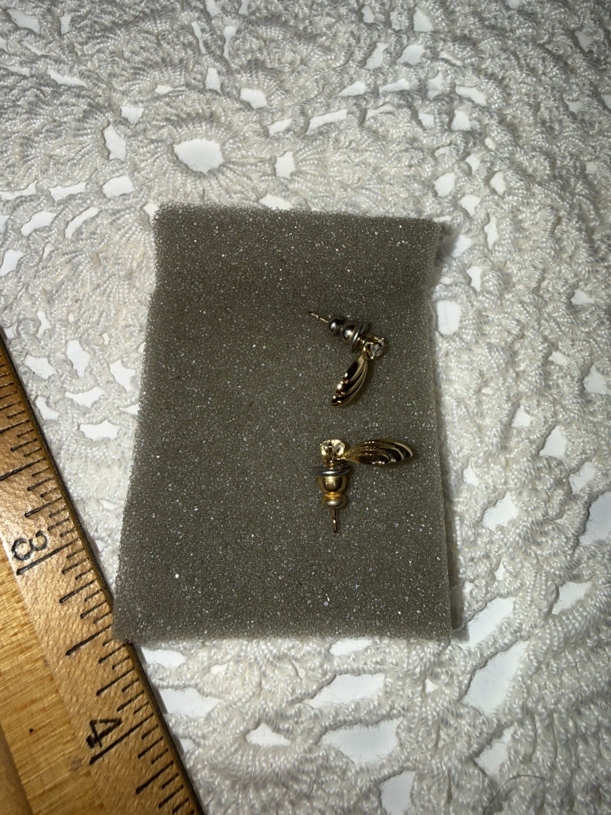 Gold Toned Shell& clear stone Post Earrings Pierced