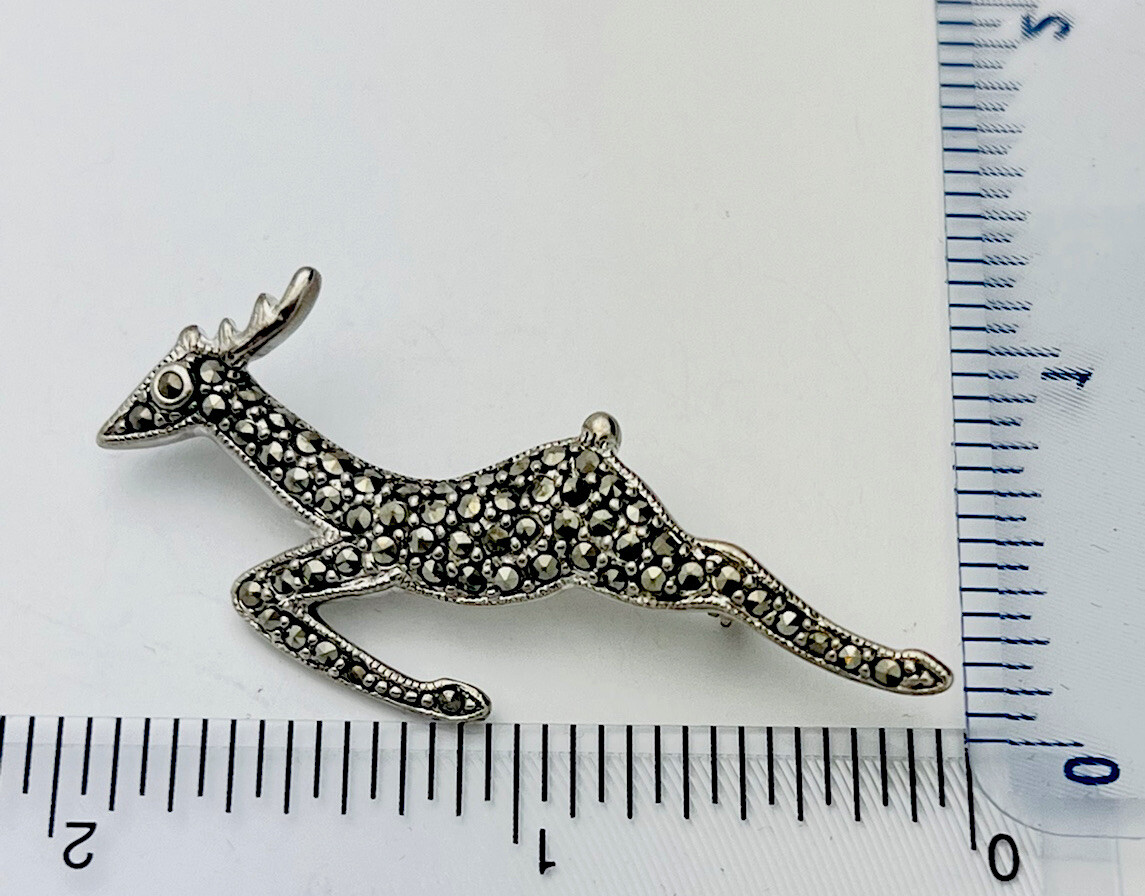 Vintage 925 Sterling Silver Marcasite Deer Pin 5.5 Grams