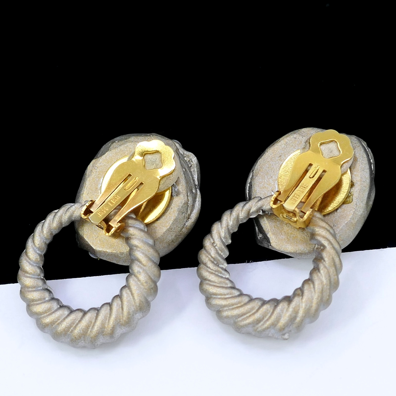 VINTAGE 1980’S MOD JEFF LIEB TOPAZ CRYSTAL DANGLE CLIP-ON EARRINGS DOOR KNOCKER