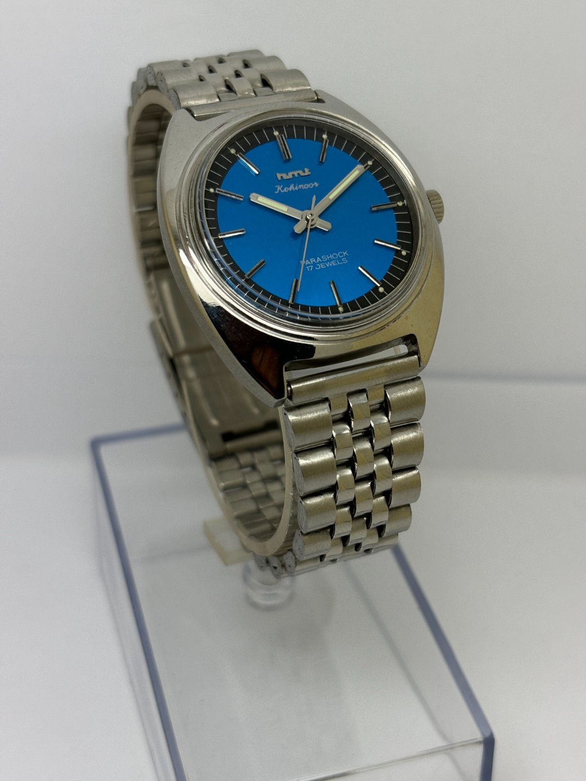 HMT Kohinoor Blue Dial Mechanical hand Winding Transparent Back Working Vintage