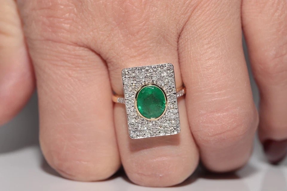 Art Deco Style 3.1Ct Lab Created Emerald & Diamond Anniversary 14K Gold FN Ring