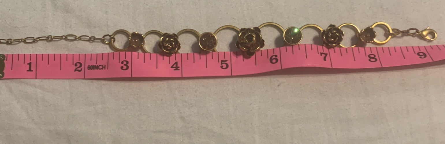 Vintage PILGRIM DANISH DESIGN Gold Tone Topaz Crystals Roses Design Bracelet