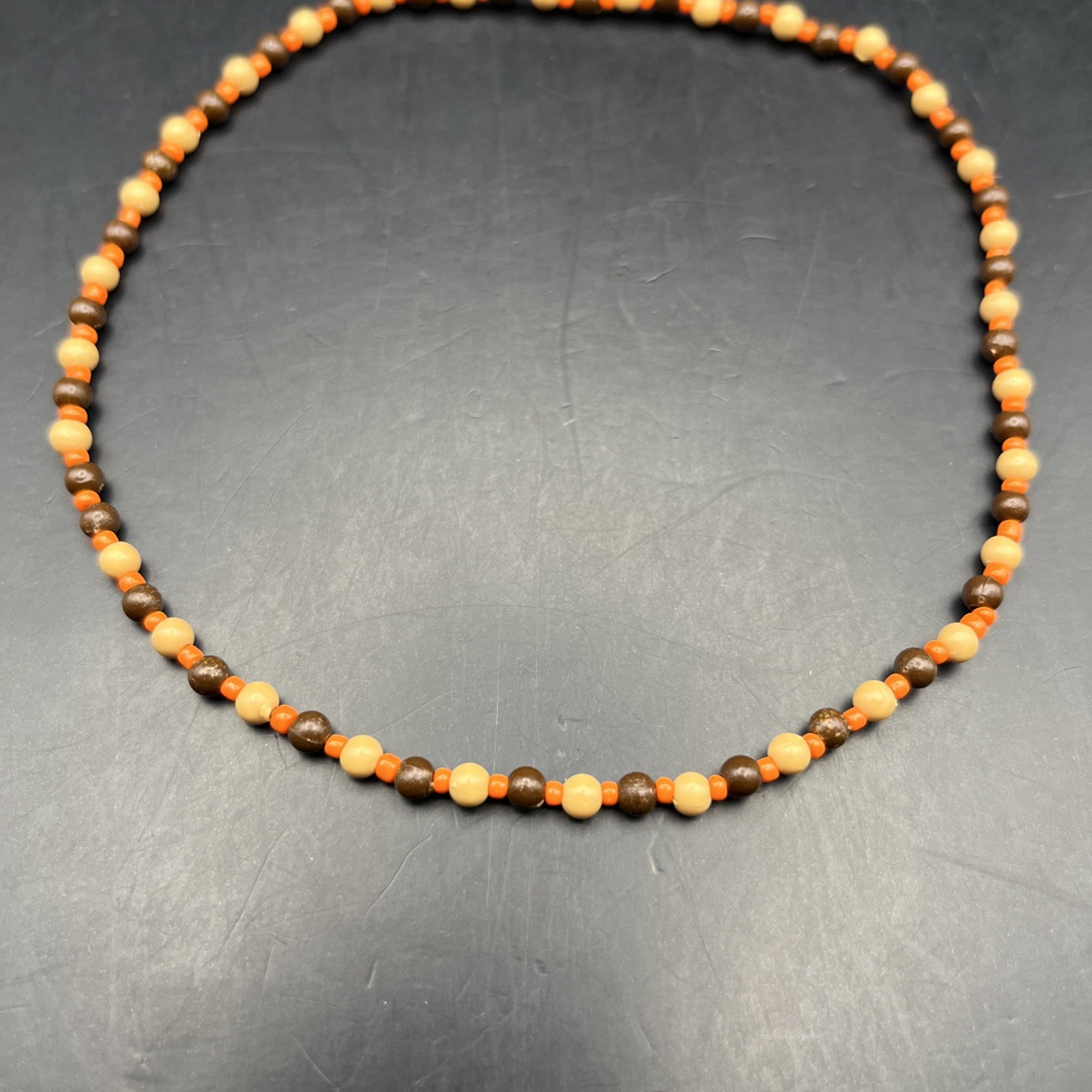 Dainty 90s Beaded Stretch Choker Collar Necklace Natural Tone Brown Orange Boho