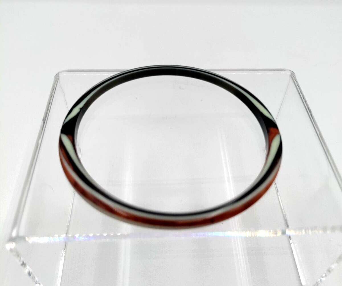 Vintage MCM Thin Swirl Bangle Bracelet Root Beer Black White Cellulose Acetate