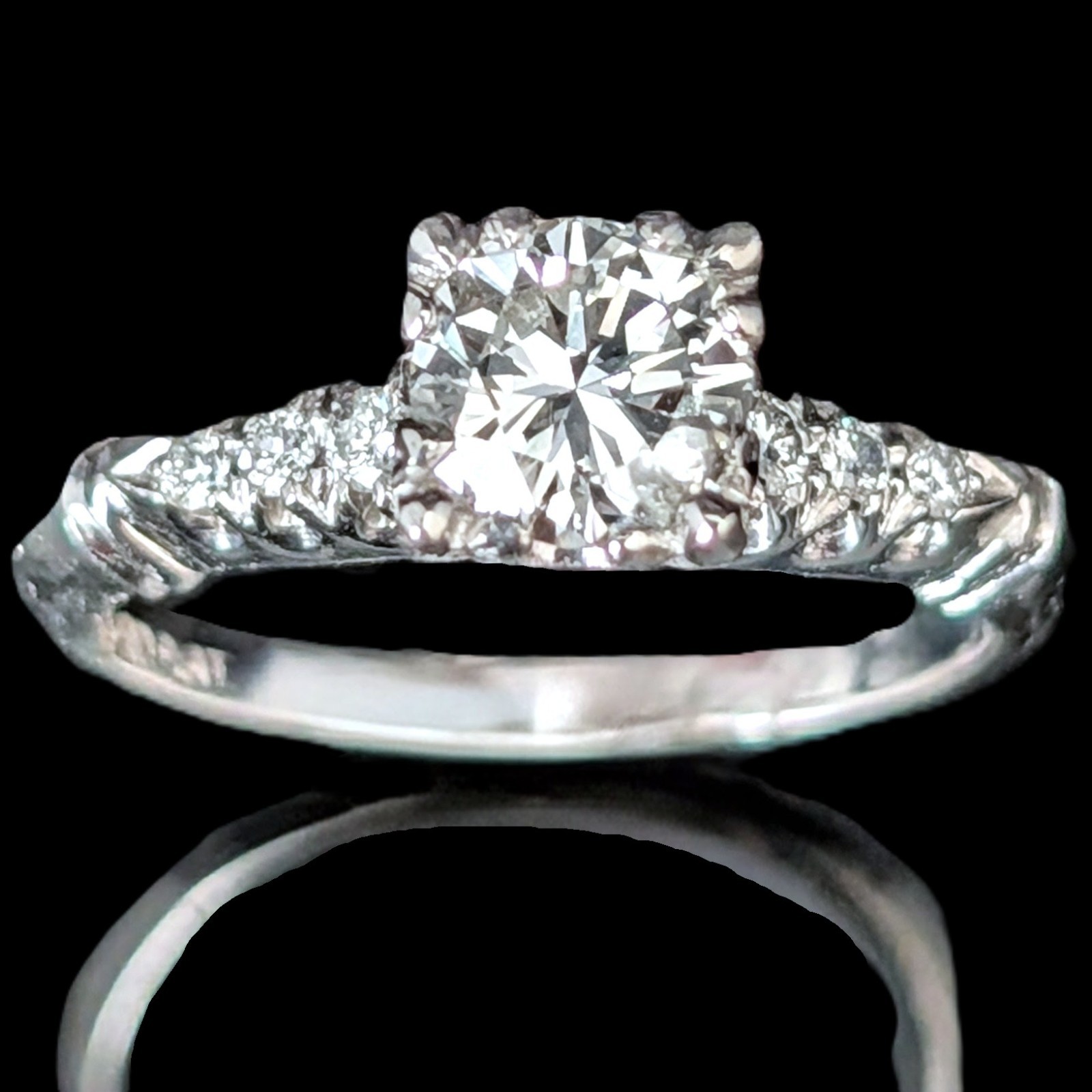 1950s Vintage Old GIA Cert. 0.96ct Diamond Platinum Engagement Ring Estate Gift