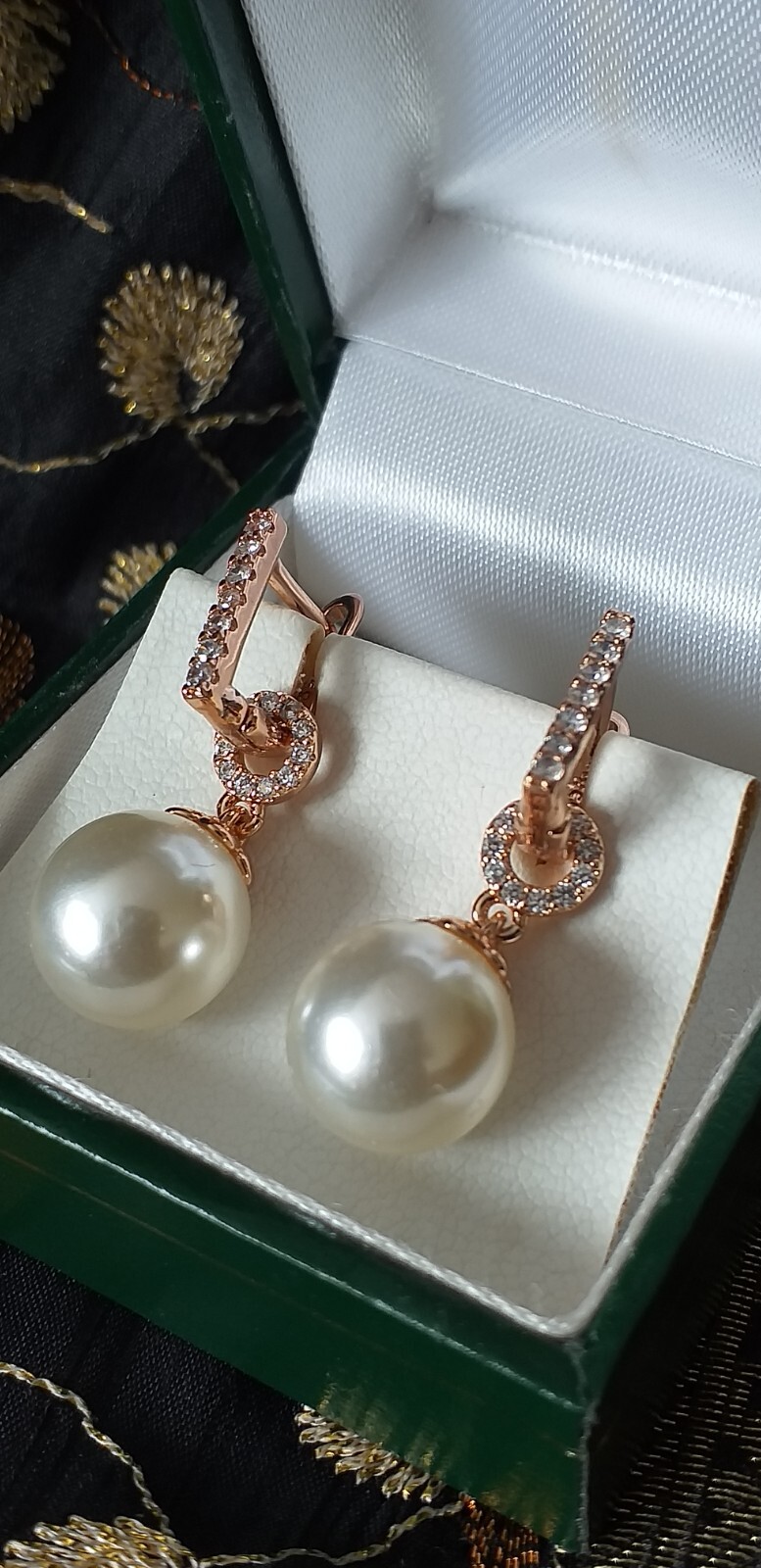 Vintage 1990-s 14 Ct Rolled Gold Pearls / Zircons Earrings – Hallmarked 585 RG
