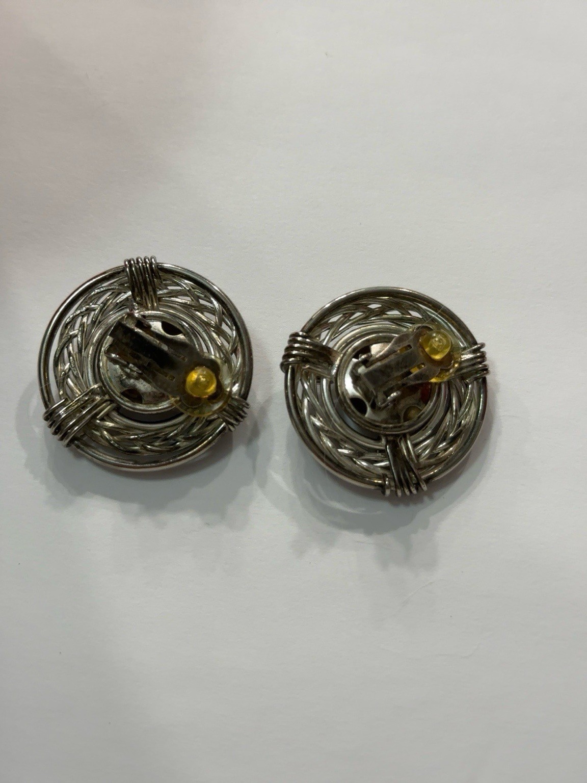 Vintage 1980s Silver Tone Woven Dome Clip On Statement Earrings Modernist Bold