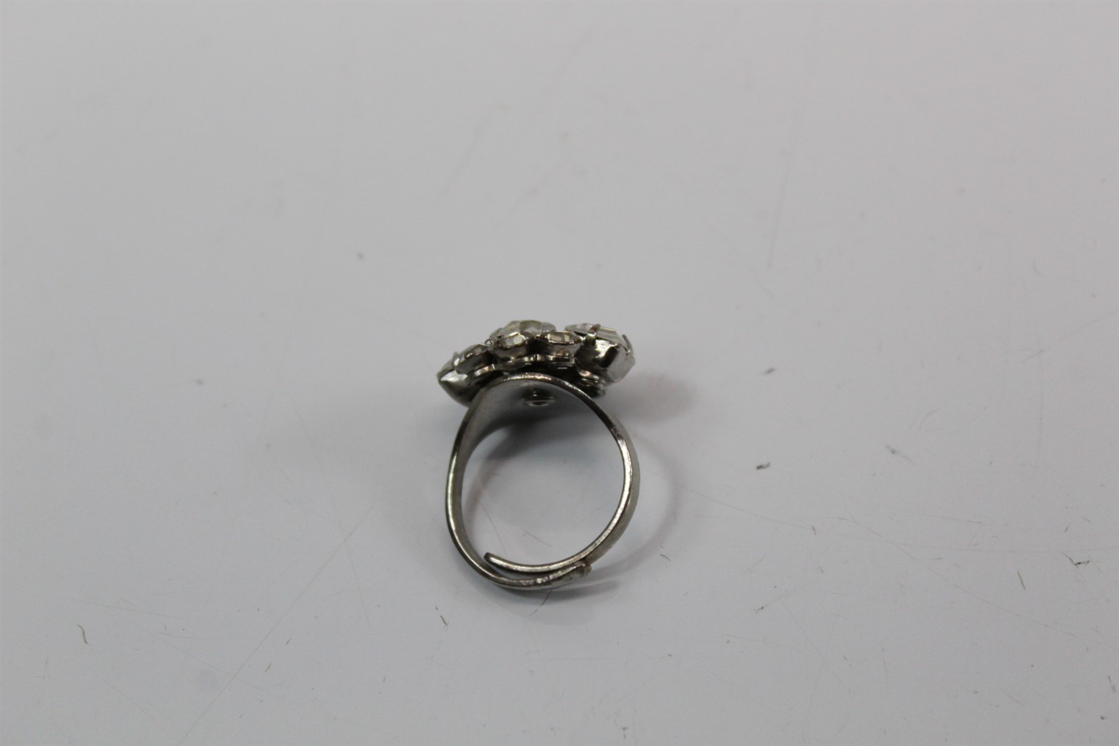 Ring Silver-Tone Alloy With Clear Stones Adjustable Size Band Vintage