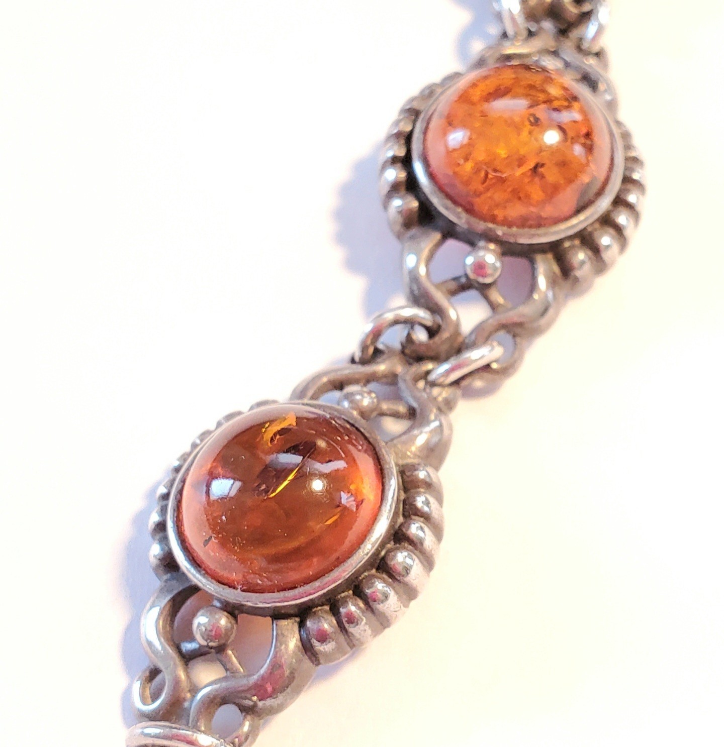 Vintage Baltic Amber Bracelet, Sterling Silver, Signed V-8, By Valerio, Poland