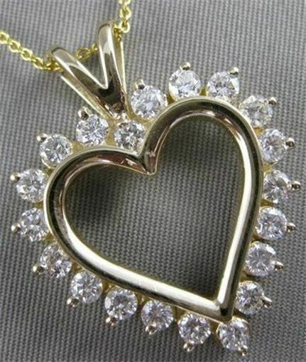 ESTATE 1.51CTW DIAMOND CLASSIC MEDIUM OPEN HEART 14KT YELLOW GOLD PENDANT #17570
