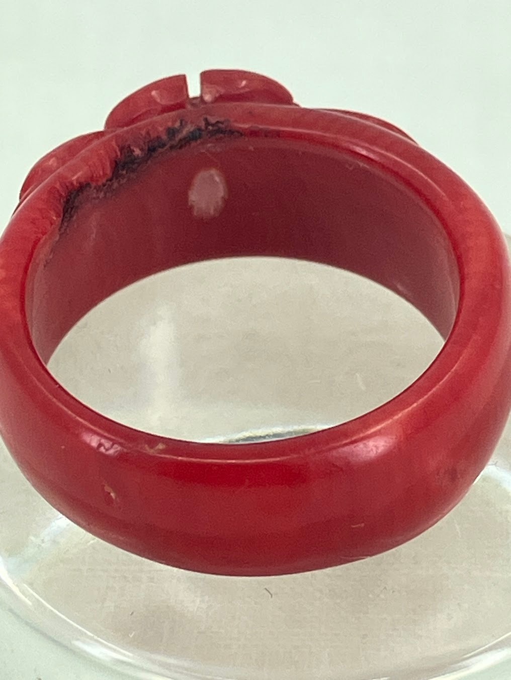 Vintage Coral Ring Carved Red Flower Sz 7.5 READ