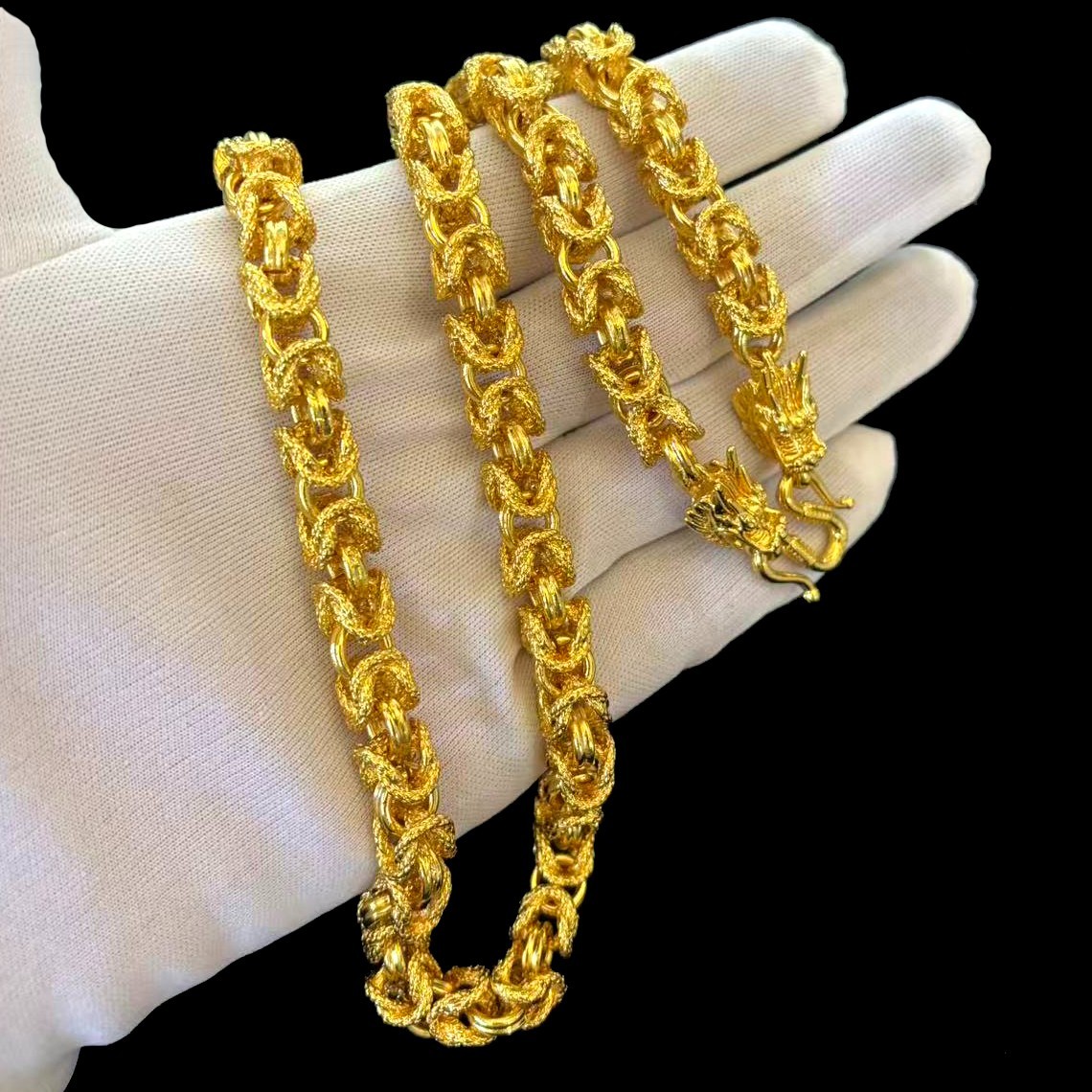VTG Gold-tone Dragon Necklace Chain Brass Alloy marked 999, Width 9 mm, 24 in