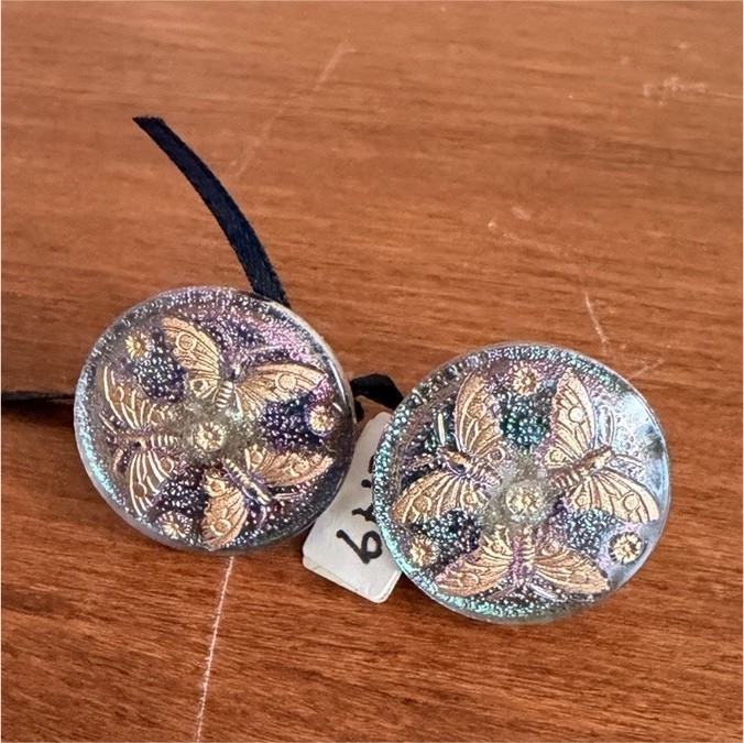 Handcrafted Artisan Butterfly Glass Cuff Links Iridescent Gold Purple