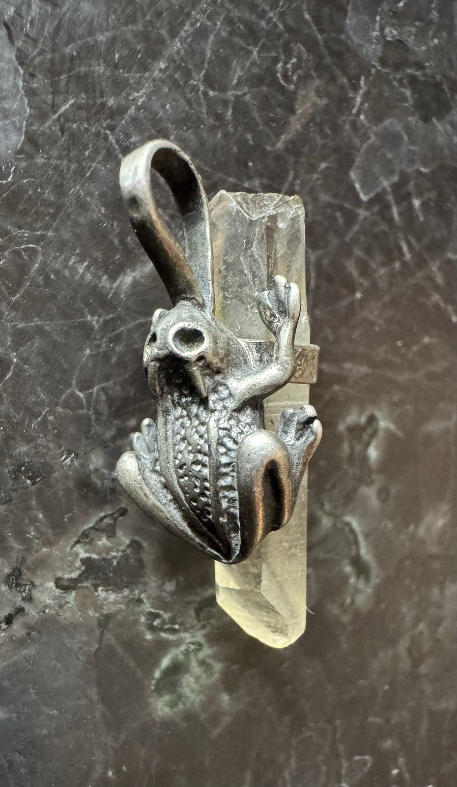 VTG Frog Toad with Clear Crystal Vintage Sterling Silver Charm Pendant OOAK