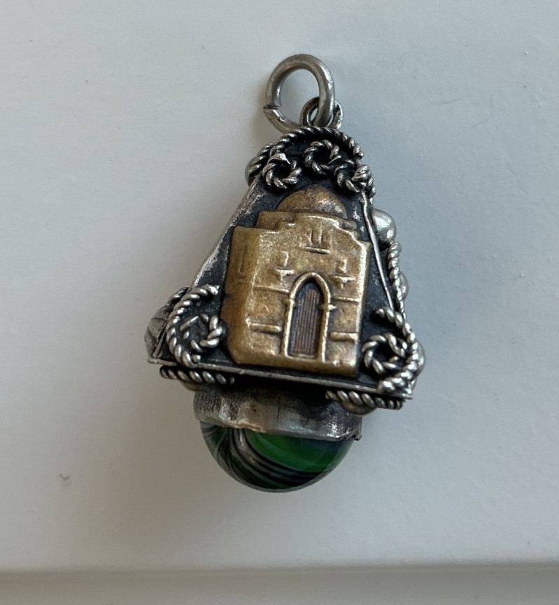 Antique Holy Land Silver & Gilt Pilgrimage Fob Pendant Mosque Pilgrim c 1900
