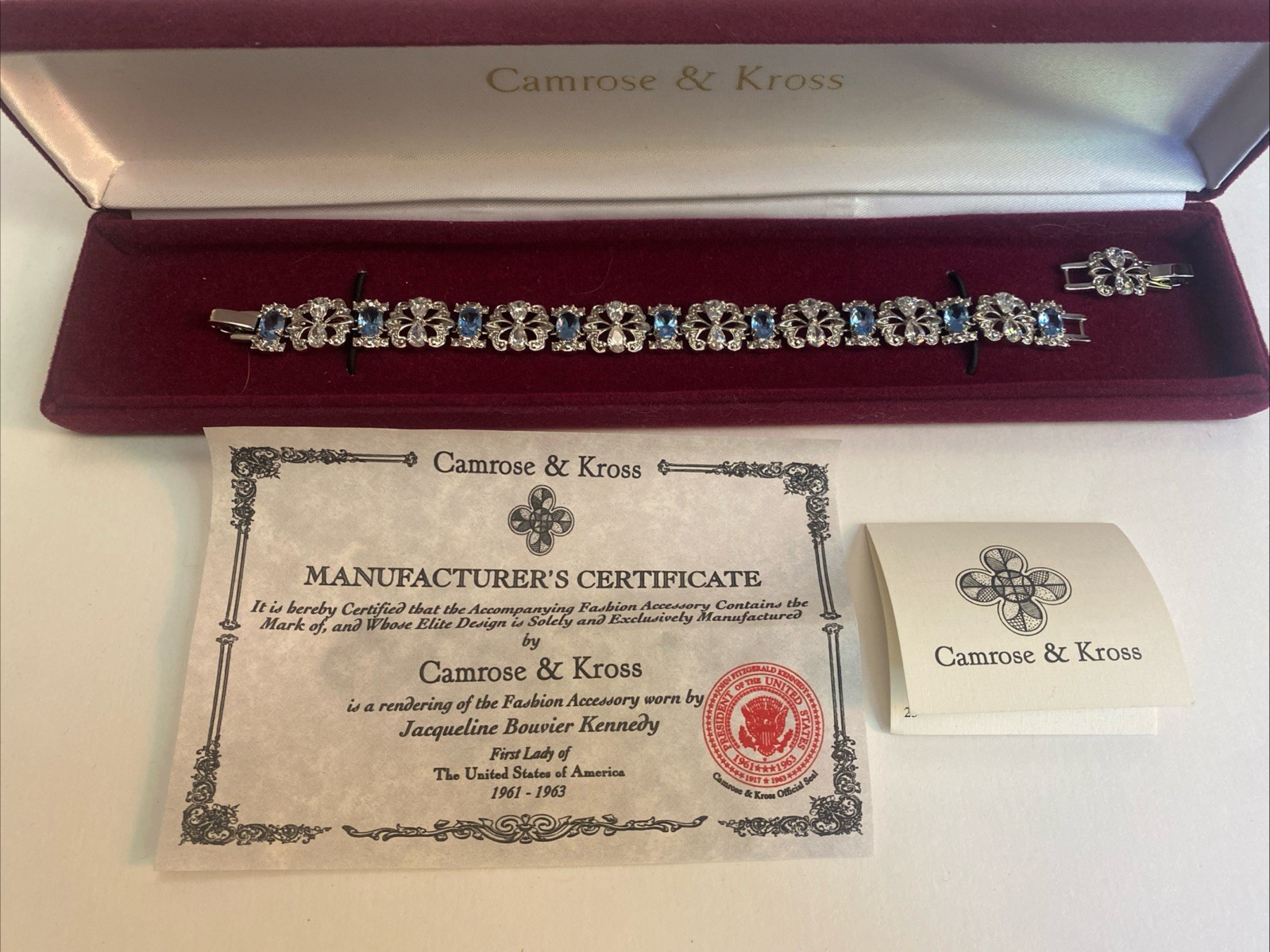 Camrose & Kross Jacqueline Kennedy Light Blue And Crystal Silver Link Bracelet