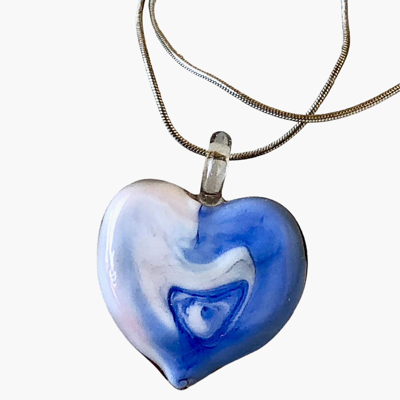 FAS Designer Italy Necklace Sterling Silver & Puffy Heart Pendant DOUBLE SIDED