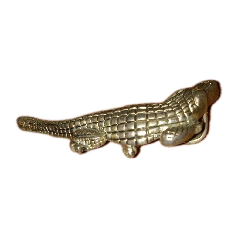 Silver Colorway Alligator Reptile Brooch Pin Lapel UnSigned Animals Vintage