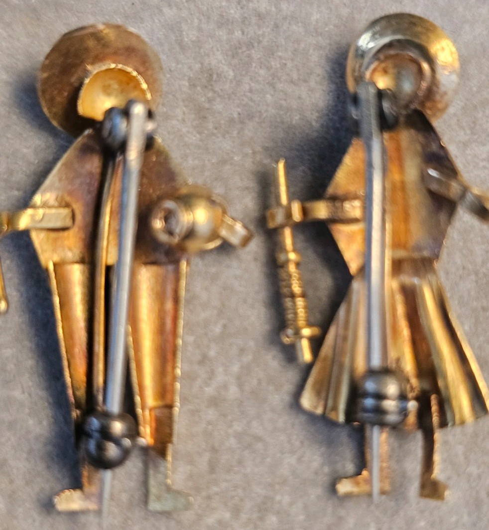 Antique 14k Traditional Peruvian Peasant Couple Pins/Brooches