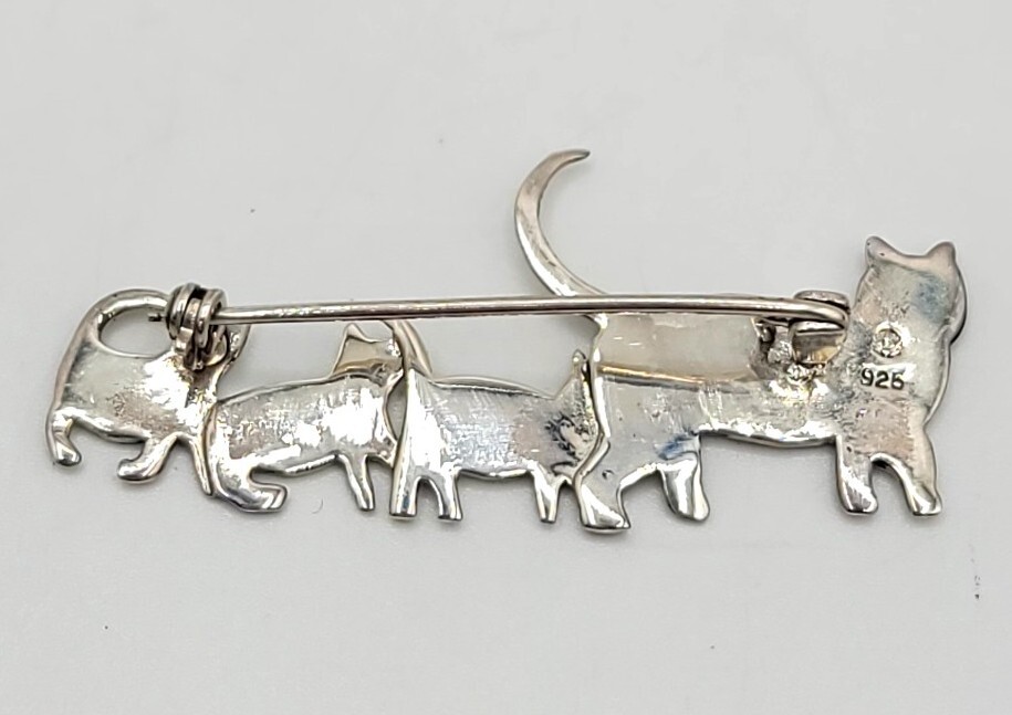 Vtg Brooch Pin Cat Mom Kittens Designer Signed Sterling Silver 925 Jewelry
