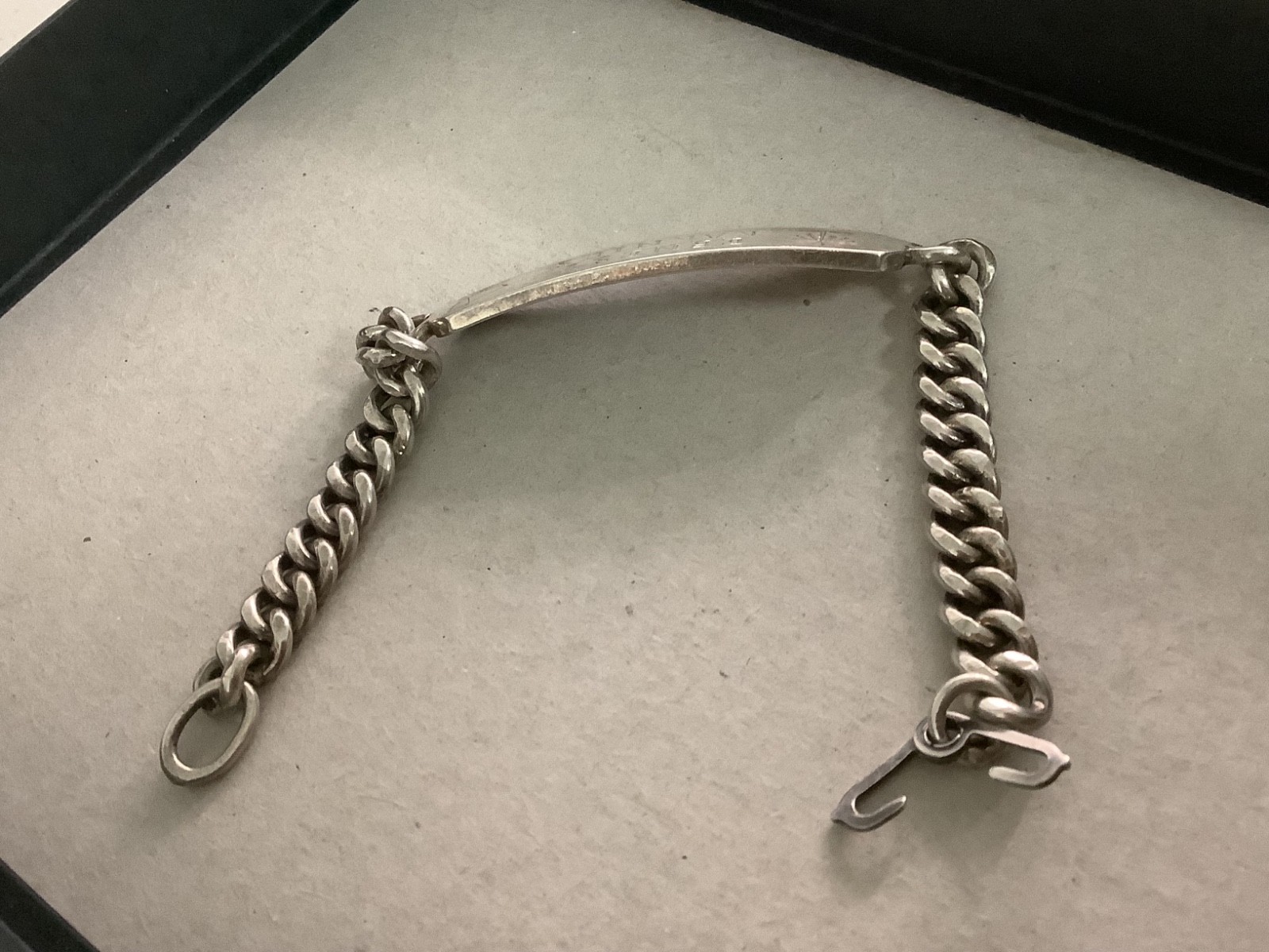 VTG Mens Heavy Sterling Silver Marine Navy Radio Officer ID bracelet 7.25″ 30g