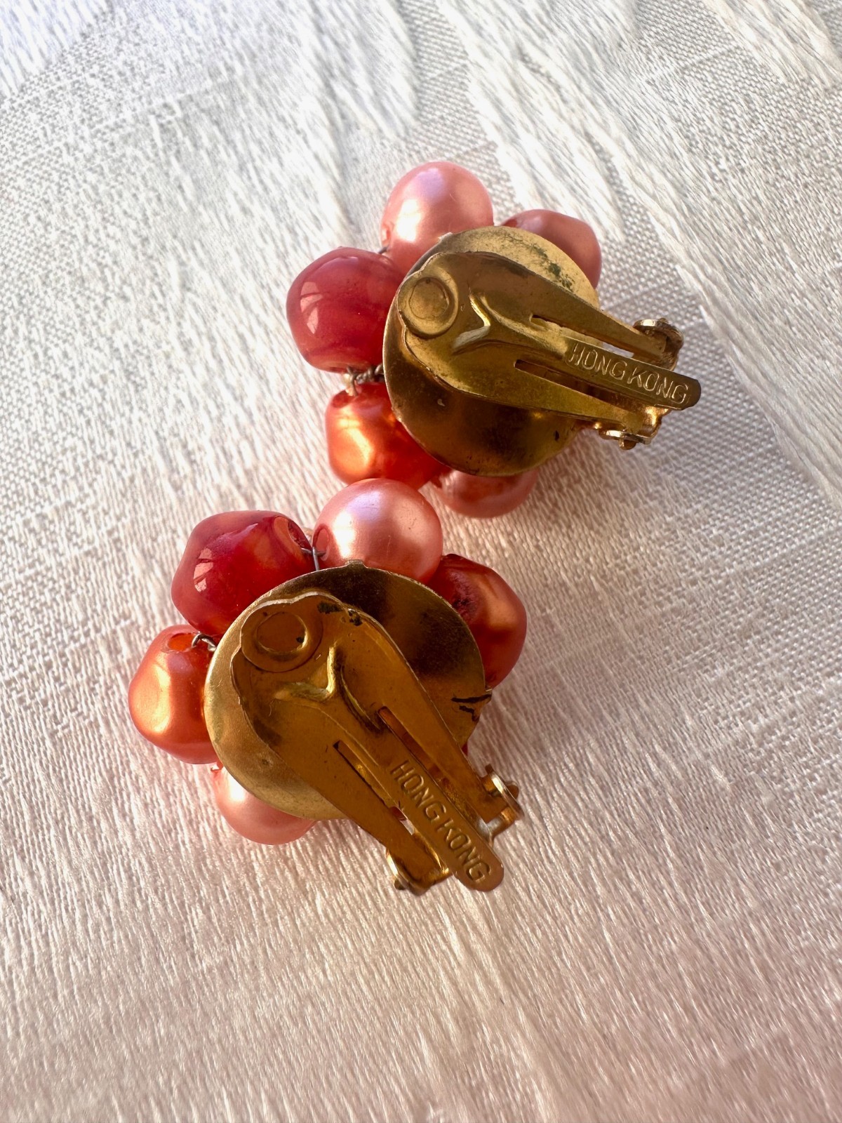 Vintage Green Tone JAPAN and Red Tone HONG KONG Beaded Clip On Earrings