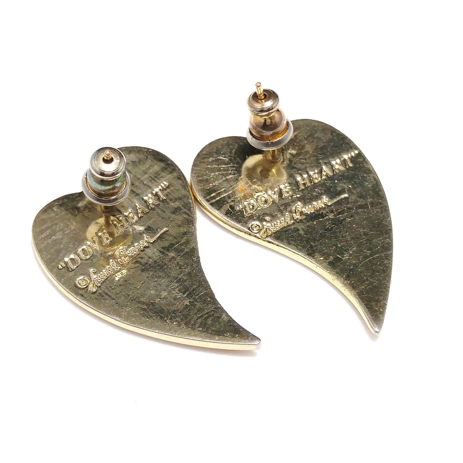 Laurel Burch “Dove Heart” Post Earrings, Gold Plated, 1980s Vintage Jewelry