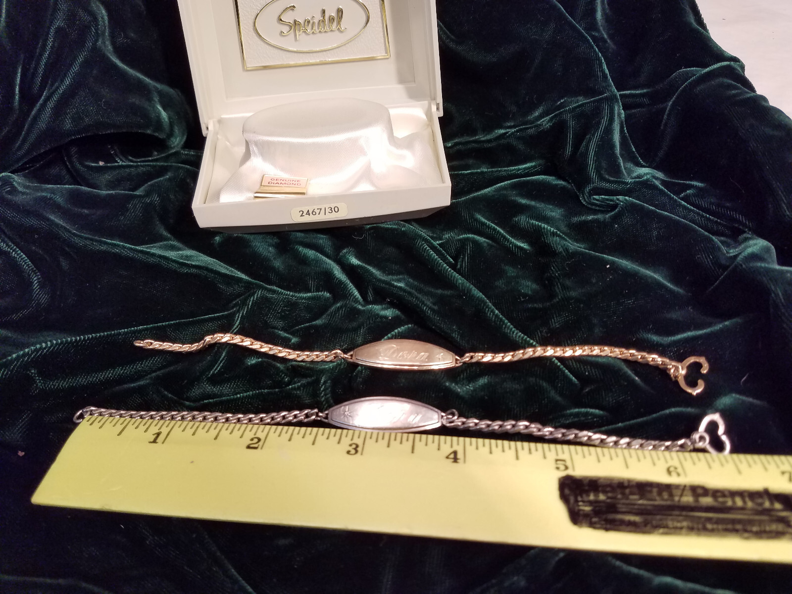 Lot Of 2 Identity Bracelet Speidel Diamond Accent Engraved ID Chain
