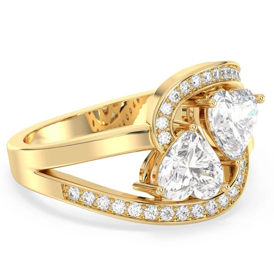 Heart & Round Cut 1.80TCW White Moissanite Wedding Ring Pure 10K Yellow Gold FN