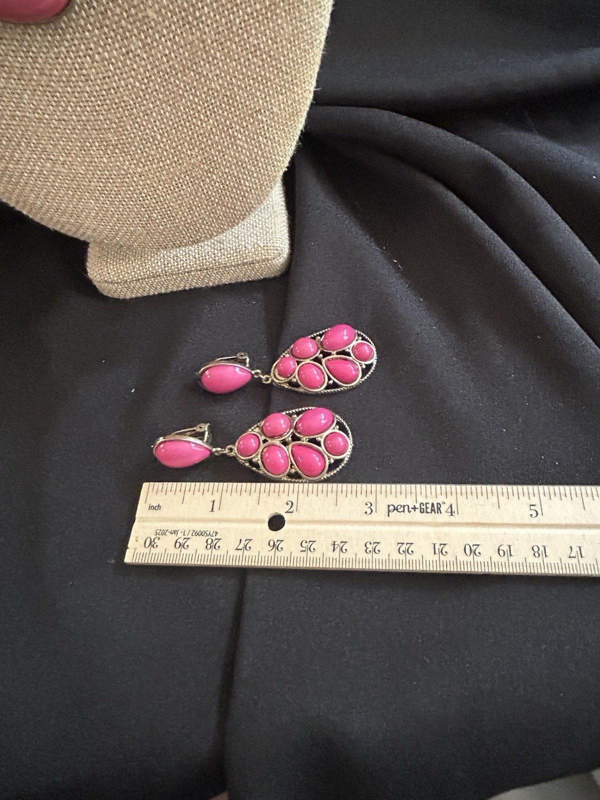 Vtg Statement Jewelry Set Pink Orange Cabochon Bib Necklace & Clip-on Earrings