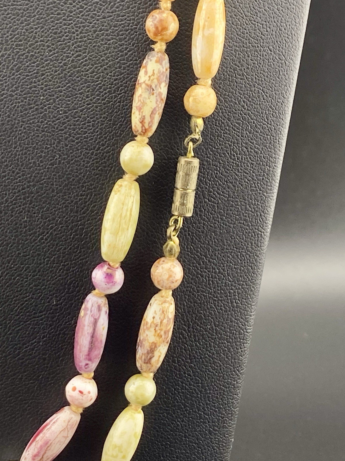 VTG Czech Glass Multicolor Speckled “Picasso” Beaded Necklace W/ Barrel Clasp.